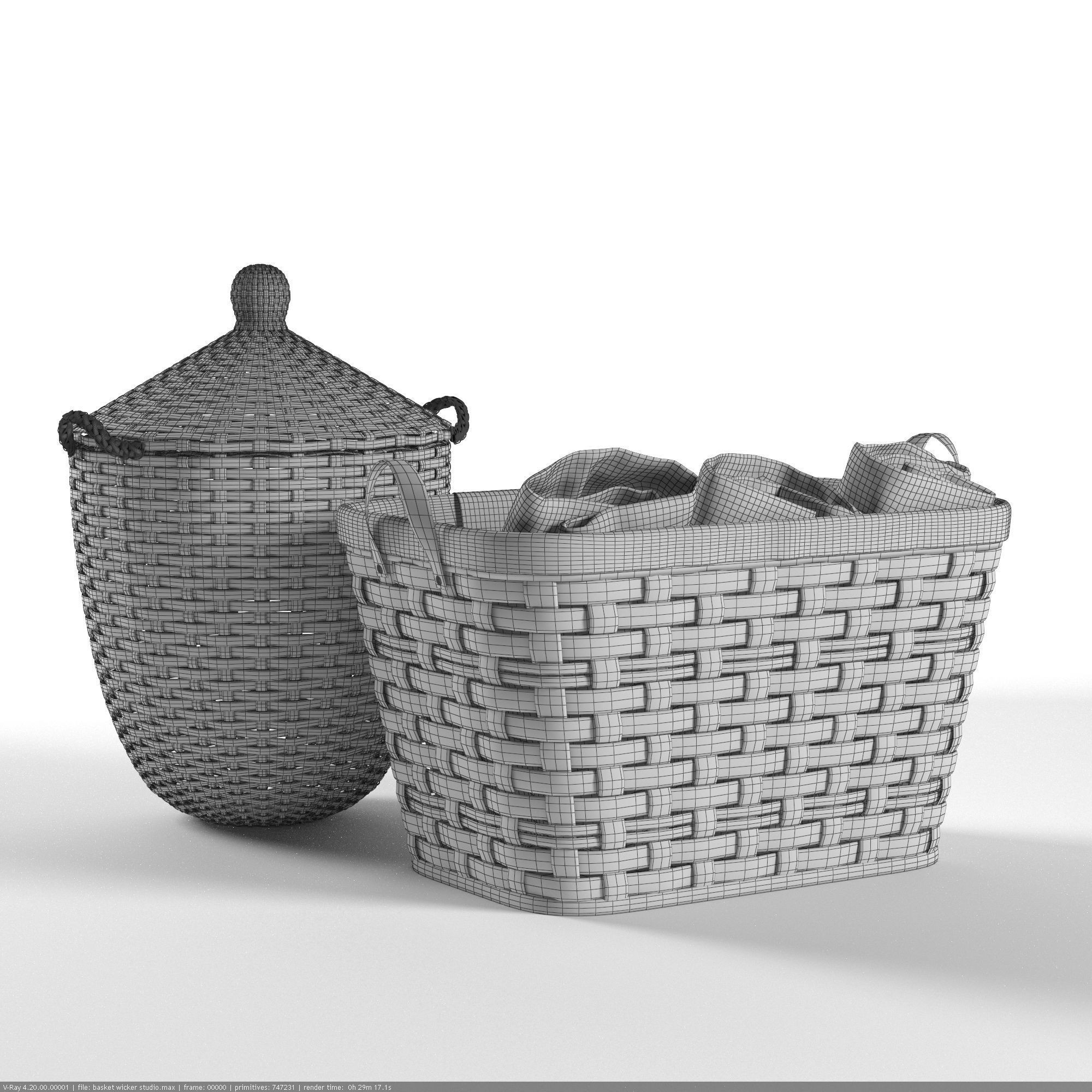 Laundry and Storage Wicker Baskets 3D model_2