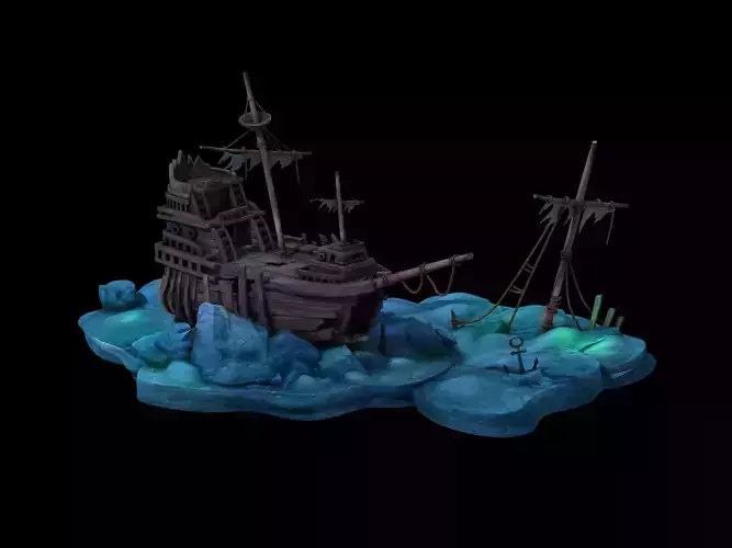 Game Cartoon Undersea City - Shipwreck 02 3D model