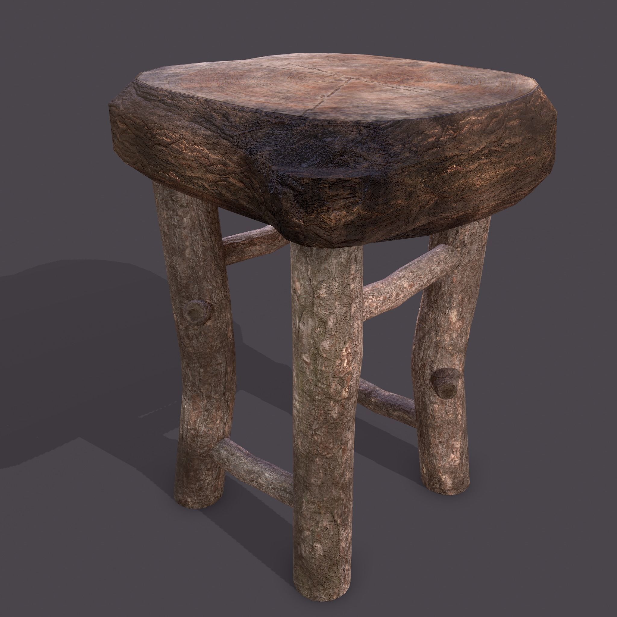Medieval Wooden Bar Stool Low-poly 3D model_6