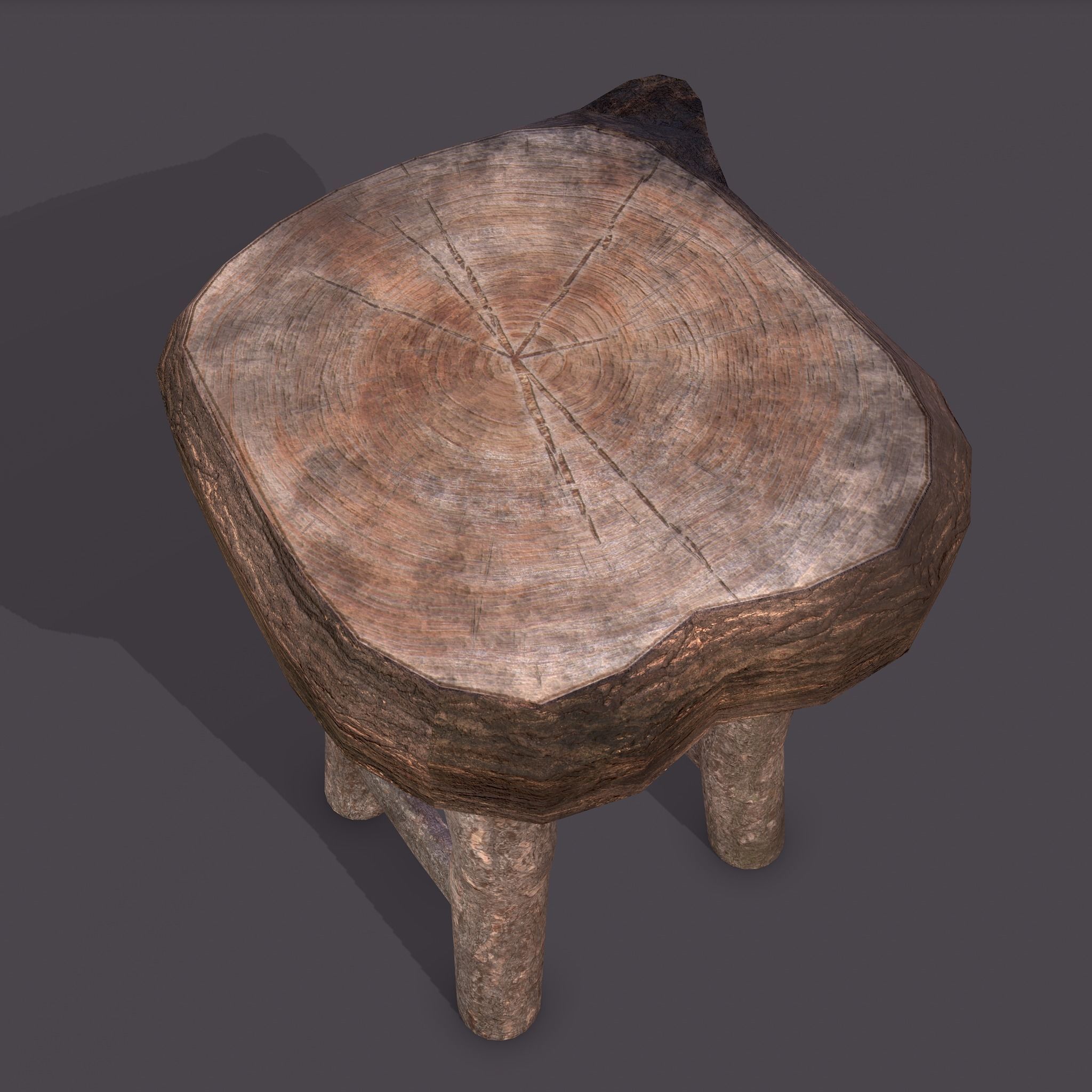 Medieval Wooden Bar Stool Low-poly 3D model_10