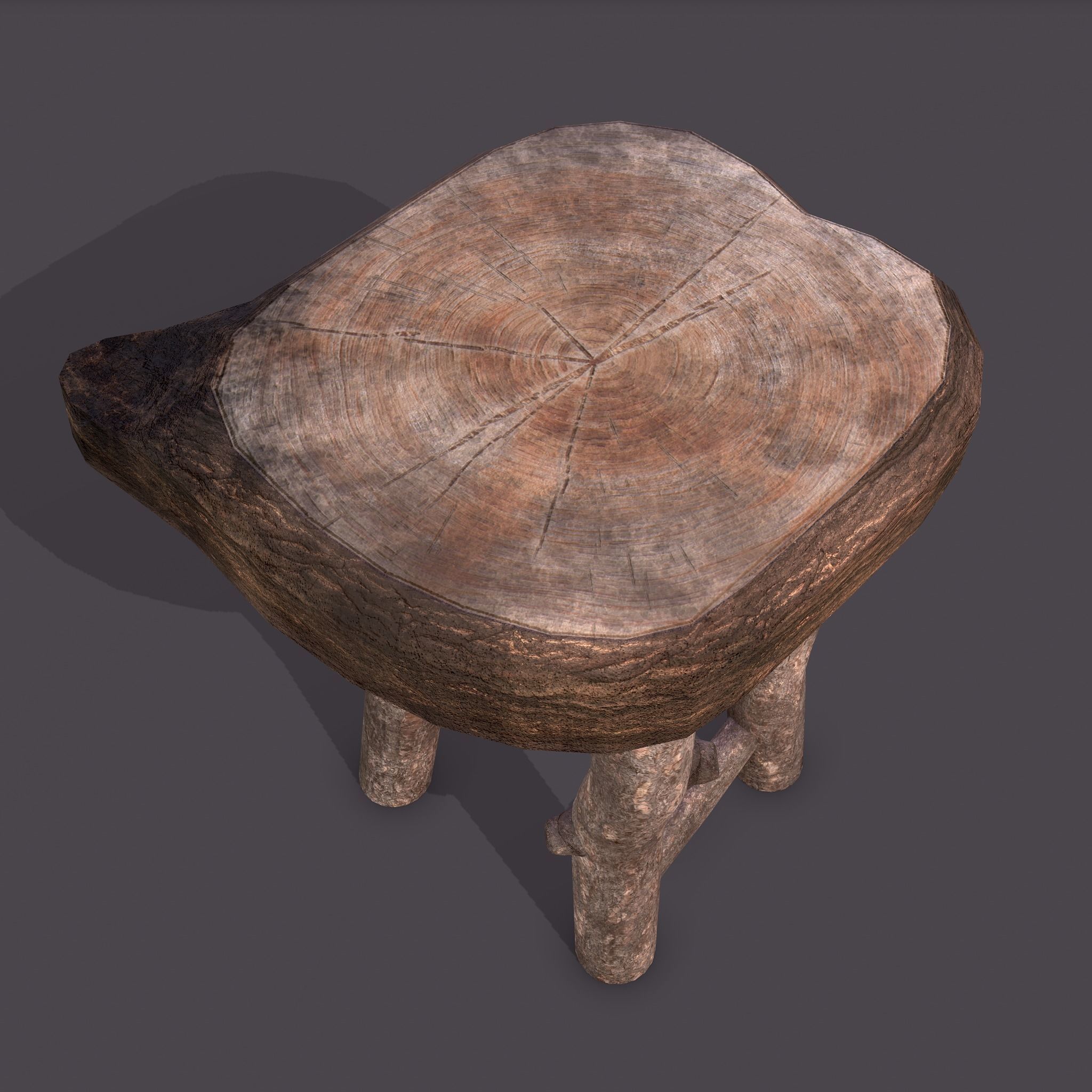 Medieval Wooden Bar Stool Low-poly 3D model_11