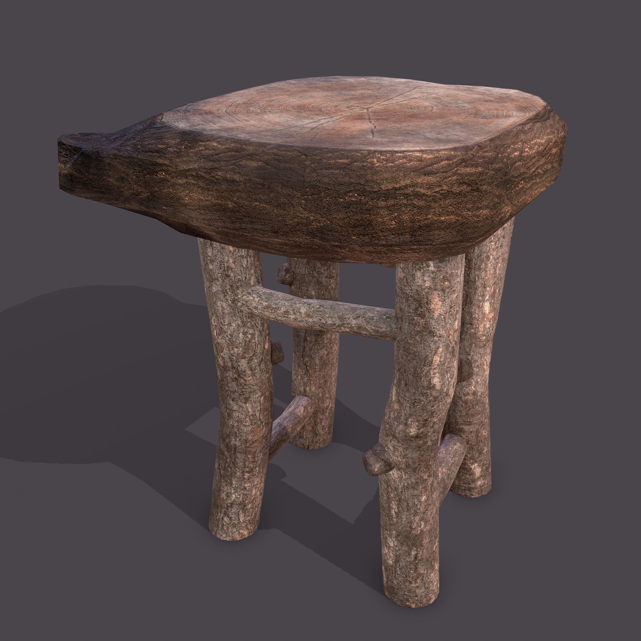 Medieval Wooden Bar Stool Low-poly 3D model_4
