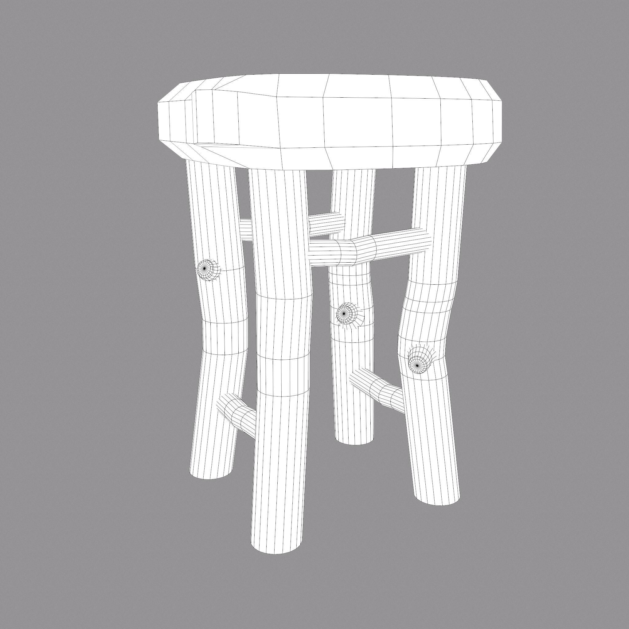 Medieval Wooden Bar Stool Low-poly 3D model_26