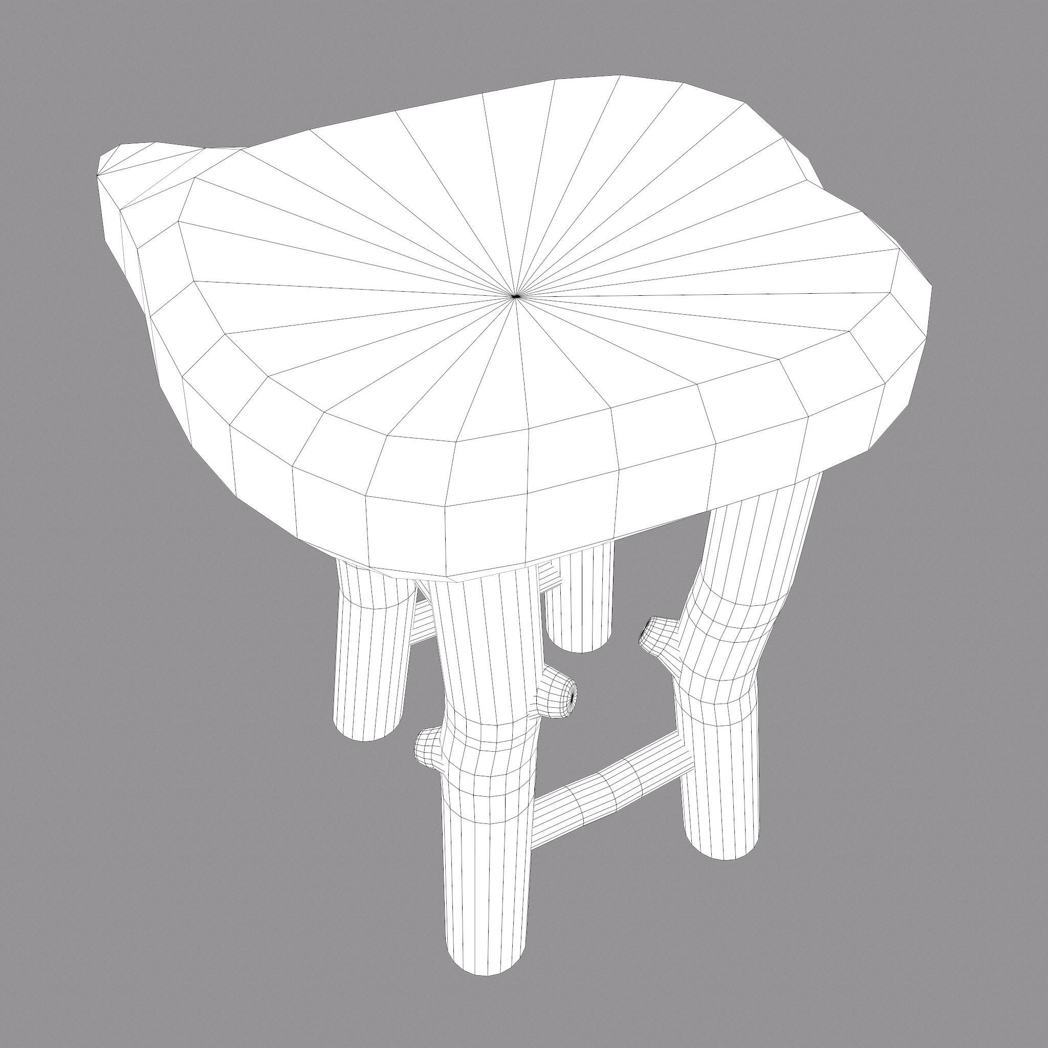 Medieval Wooden Bar Stool Low-poly 3D model_21