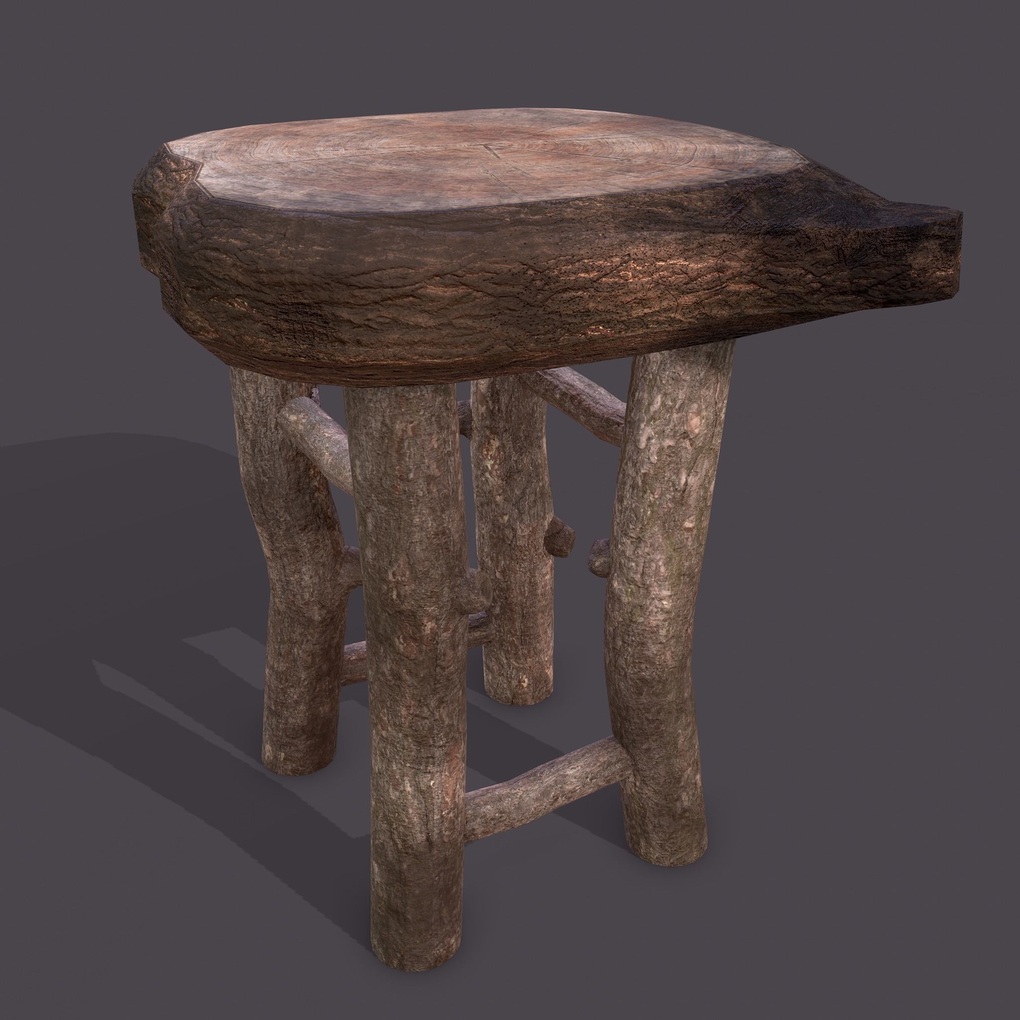 Medieval Wooden Bar Stool Low-poly 3D model_7