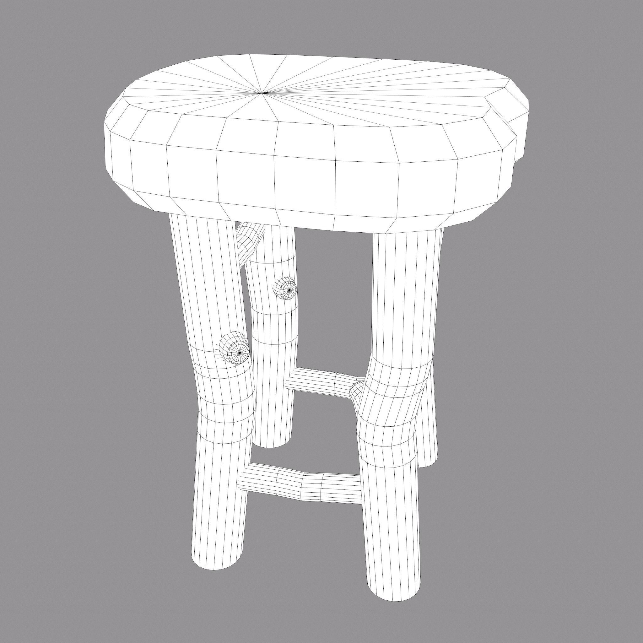Medieval Wooden Bar Stool Low-poly 3D model_23
