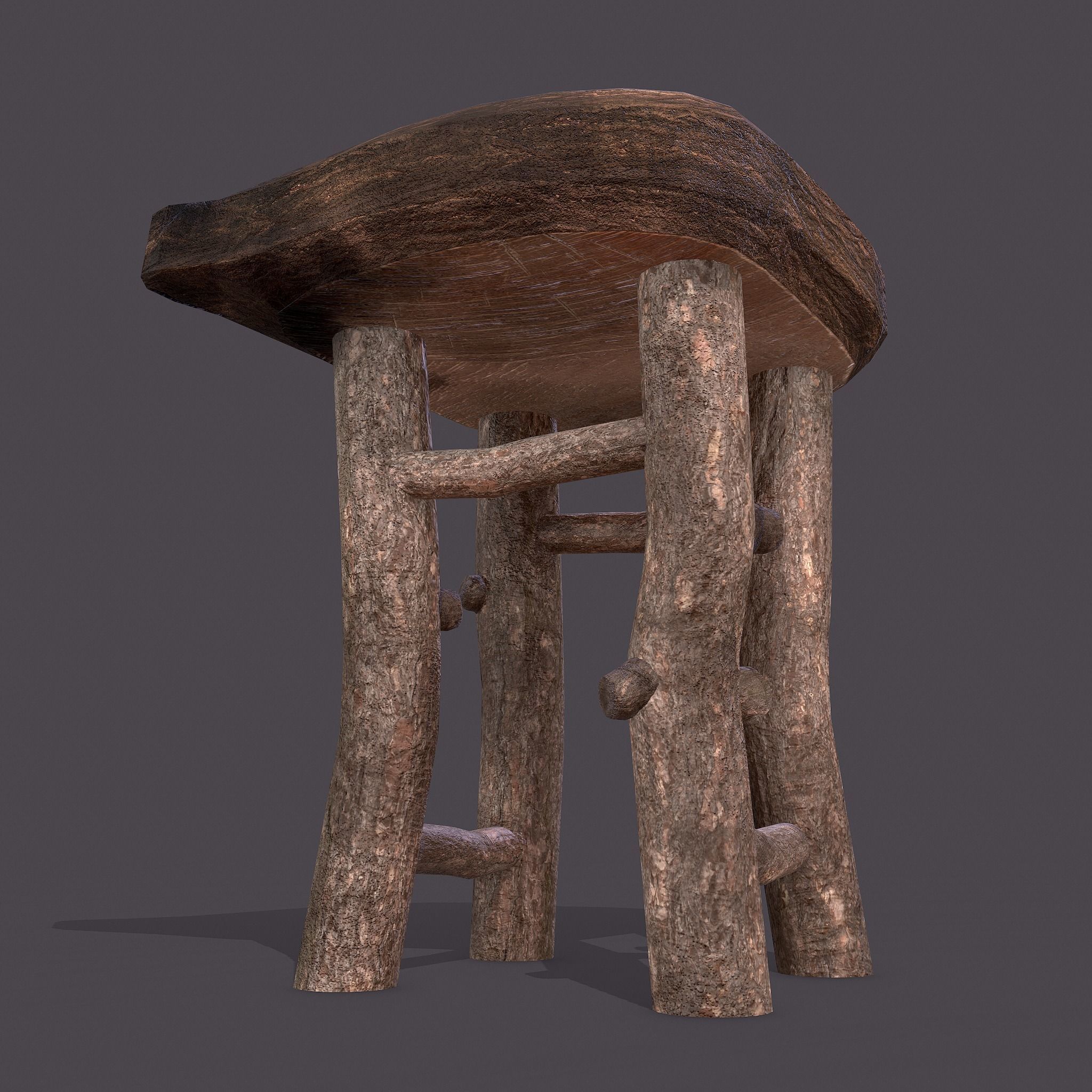 Medieval Wooden Bar Stool Low-poly 3D model_18