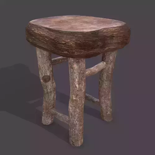 Medieval Wooden Bar Stool Low-poly 3D model