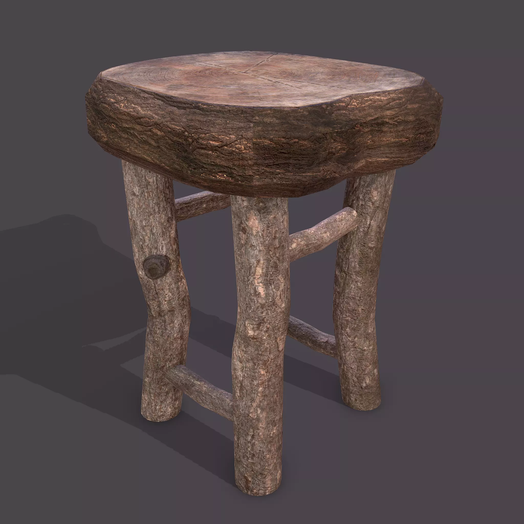 Medieval Wooden Bar Stool Low-poly 3D model_0