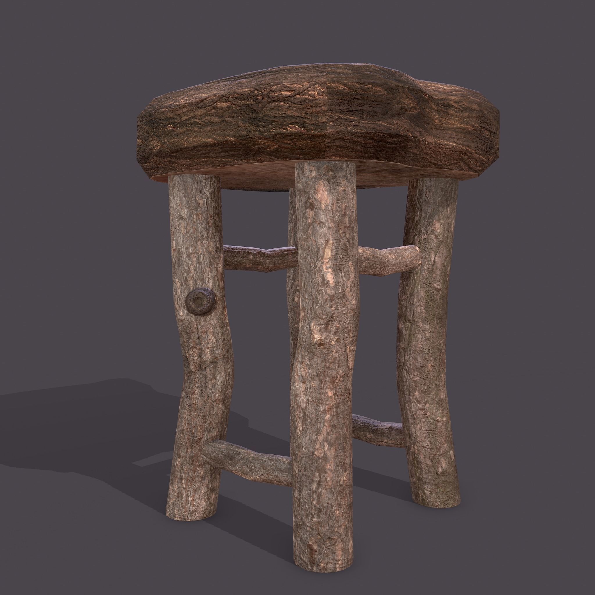 Medieval Wooden Bar Stool Low-poly 3D model_14