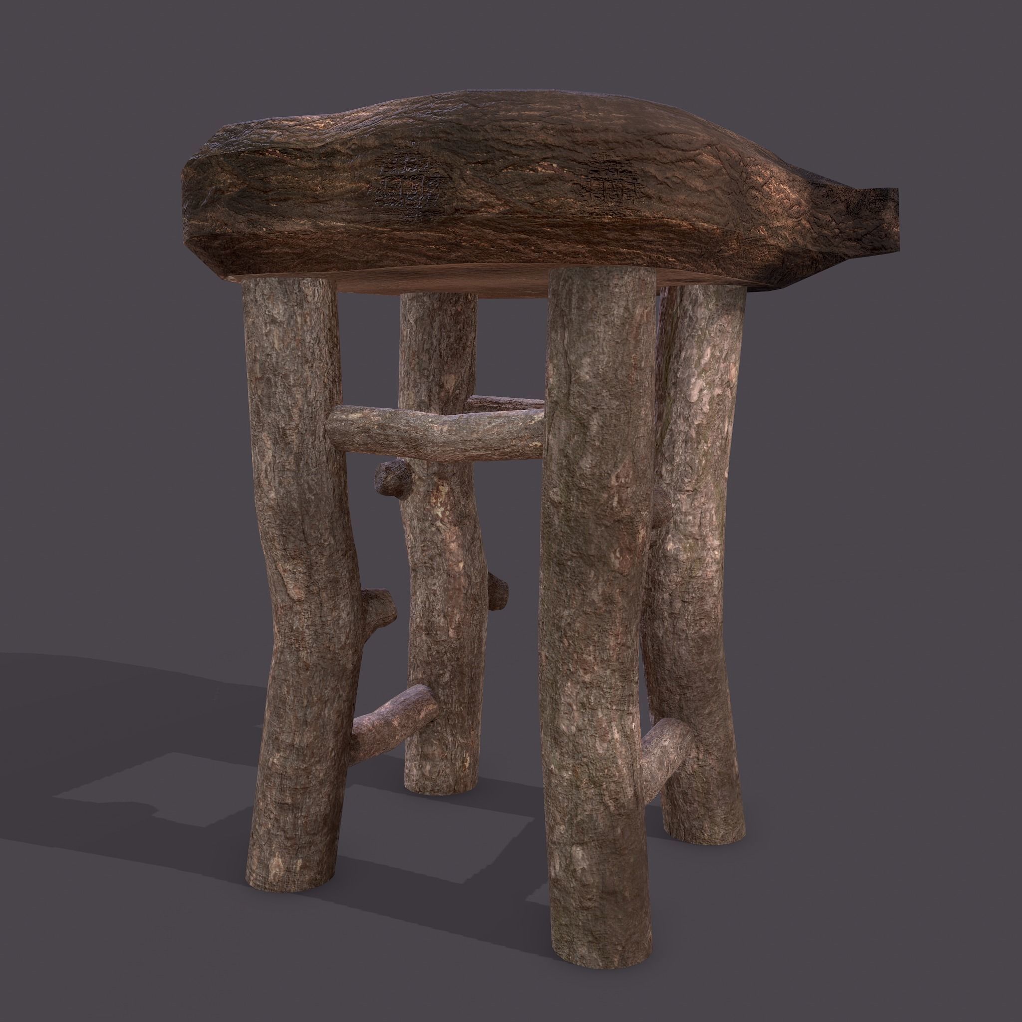 Medieval Wooden Bar Stool Low-poly 3D model_12