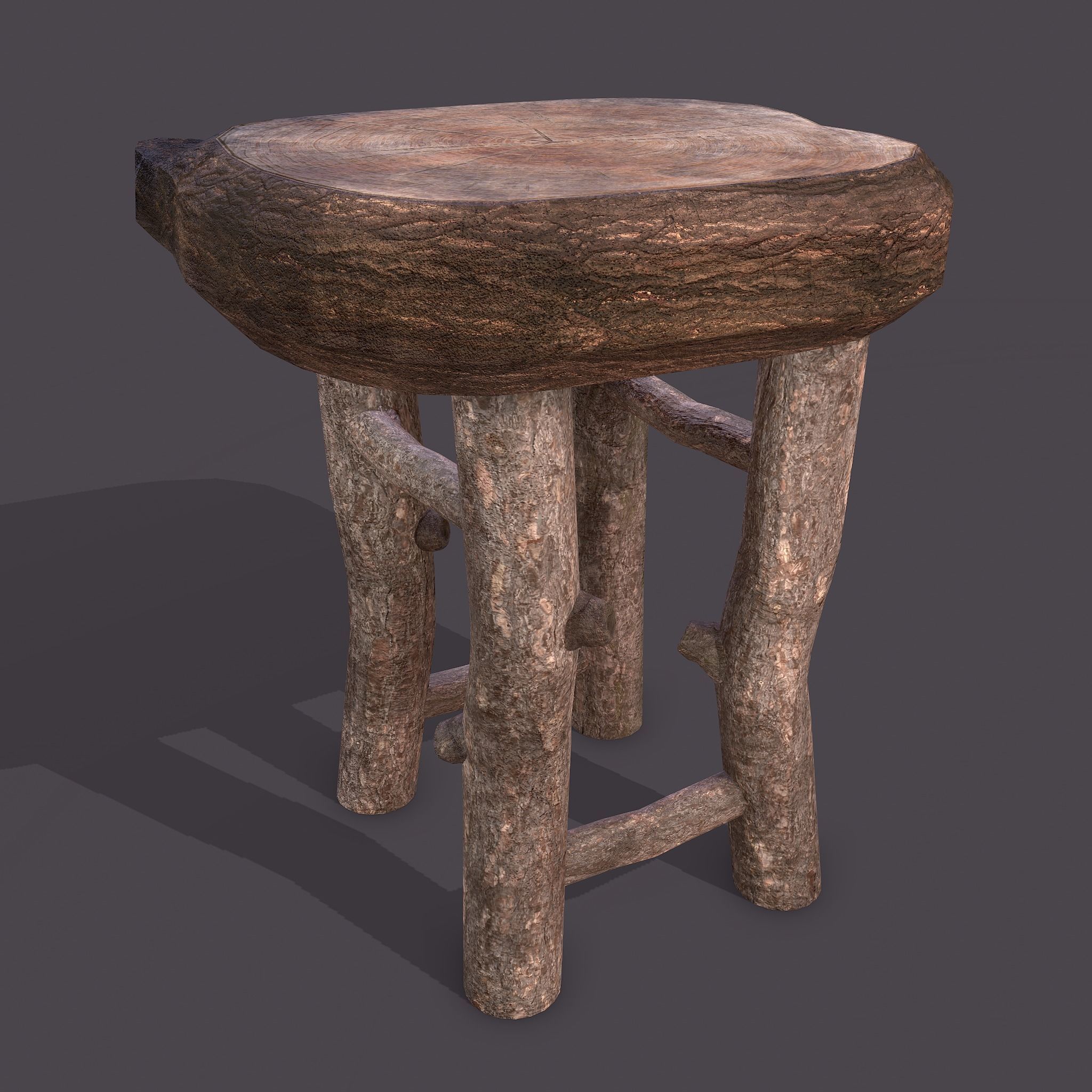 Medieval Wooden Bar Stool Low-poly 3D model_3