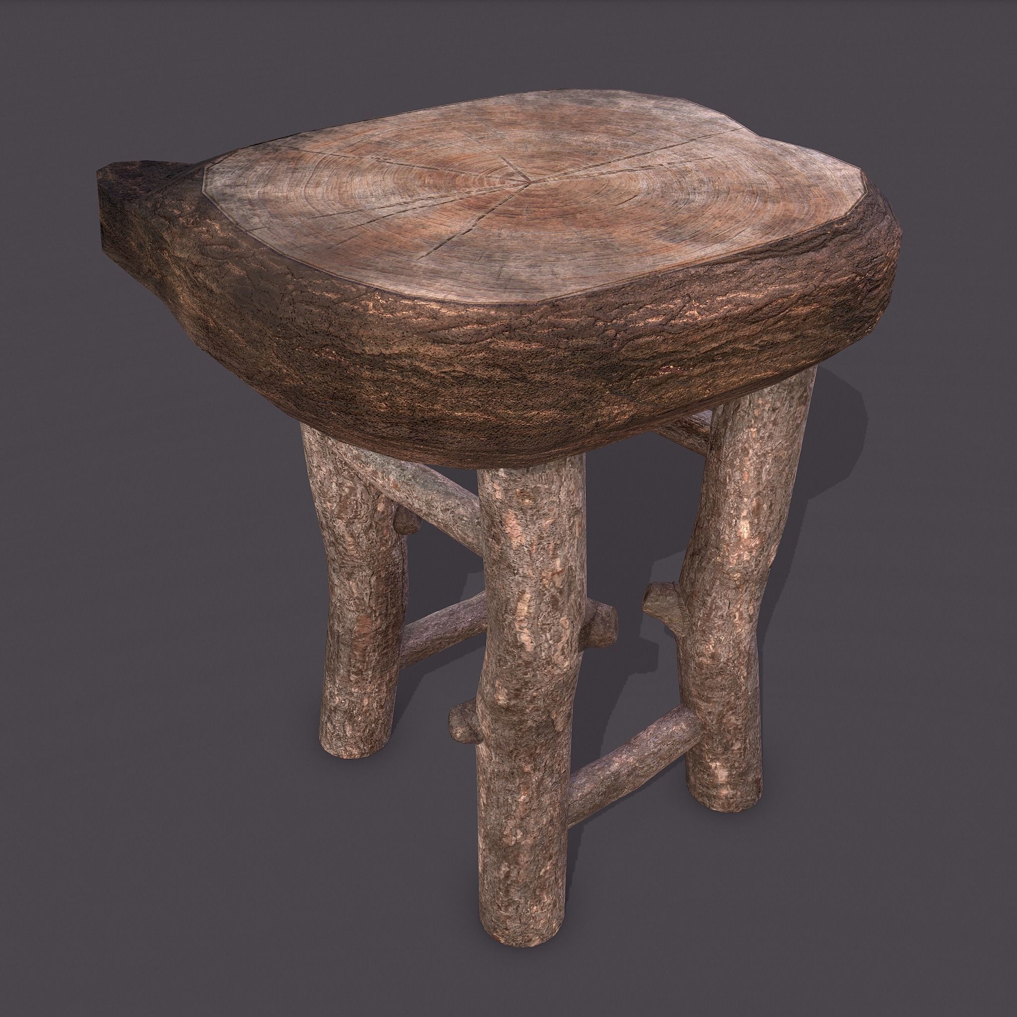 Medieval Wooden Bar Stool Low-poly 3D model_17