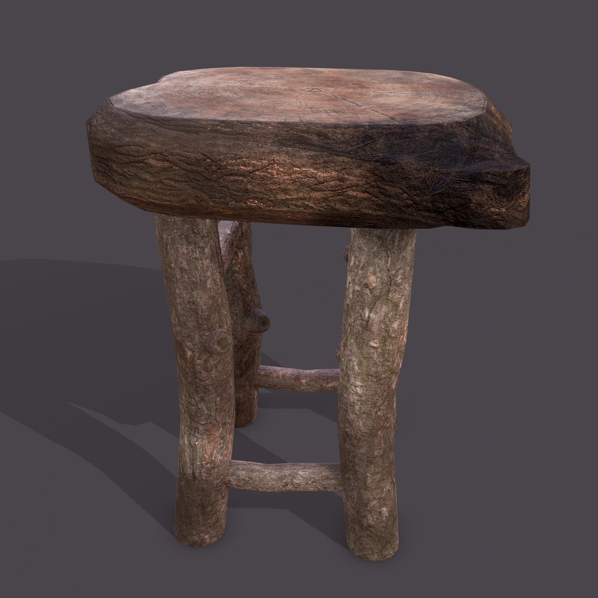 Medieval Wooden Bar Stool Low-poly 3D model_8
