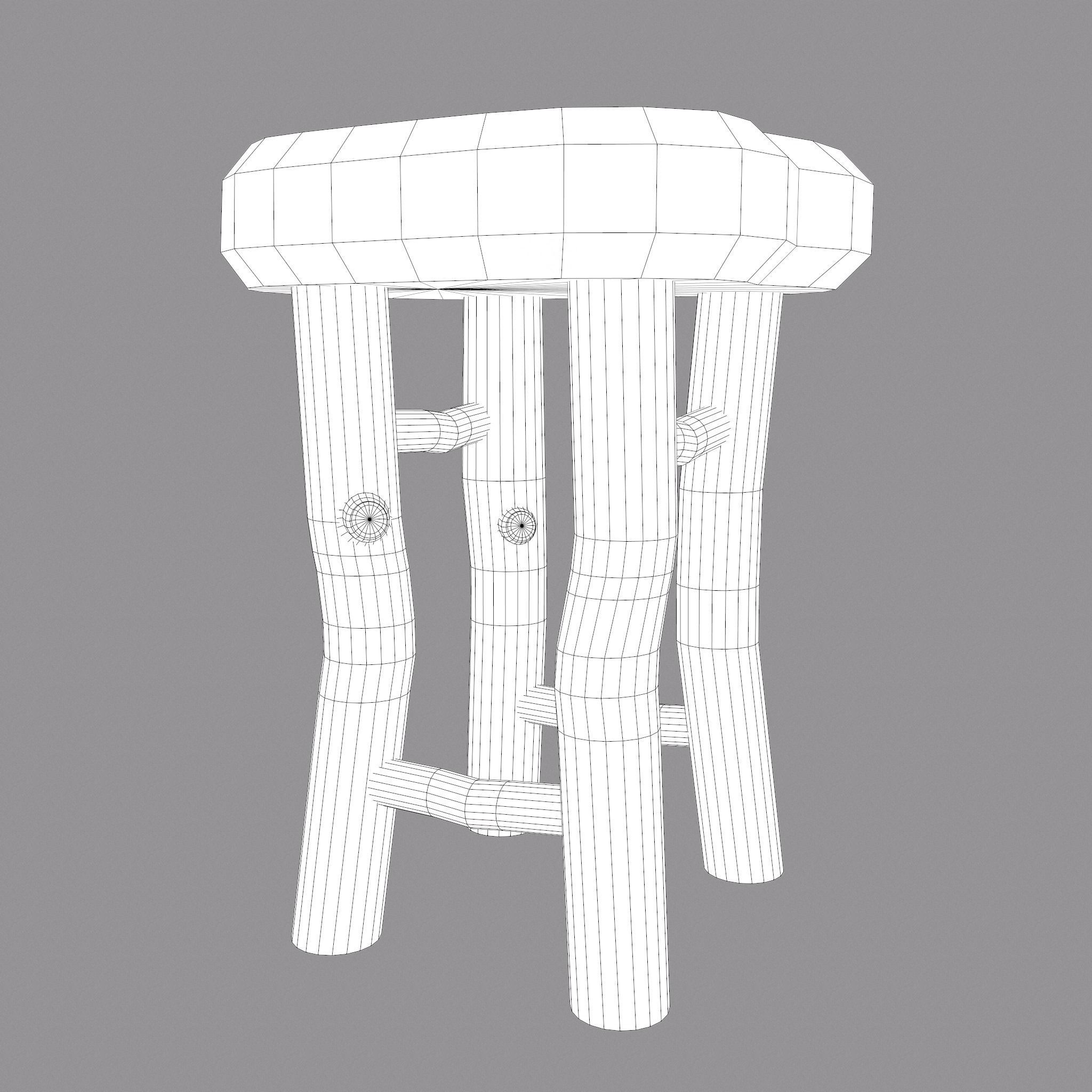 Medieval Wooden Bar Stool Low-poly 3D model_19