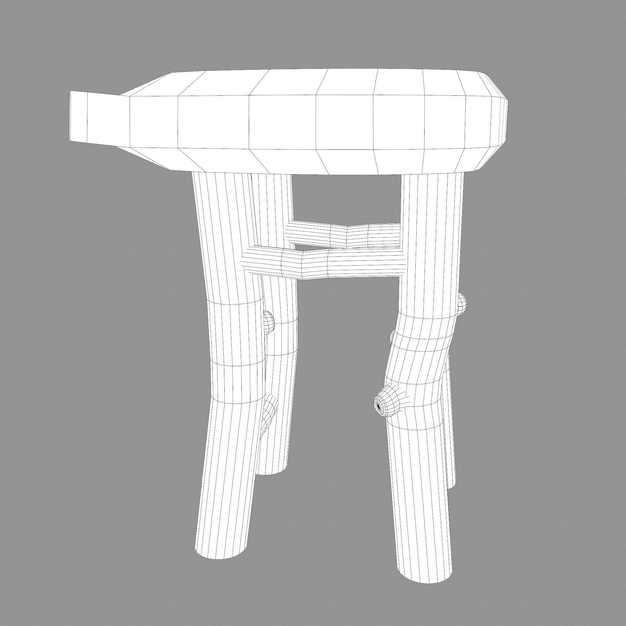 Medieval Wooden Bar Stool Low-poly 3D model_25