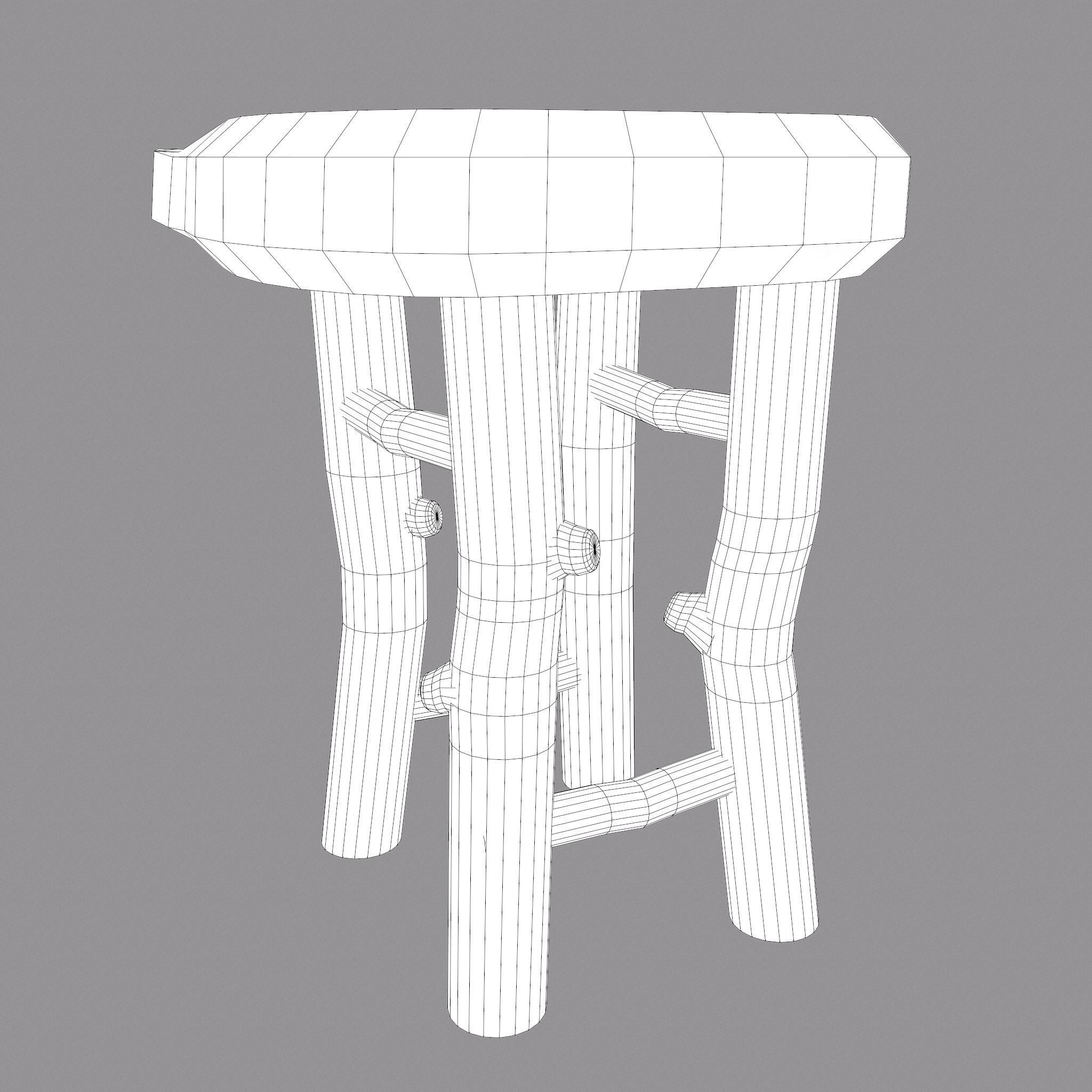 Medieval Wooden Bar Stool Low-poly 3D model_20