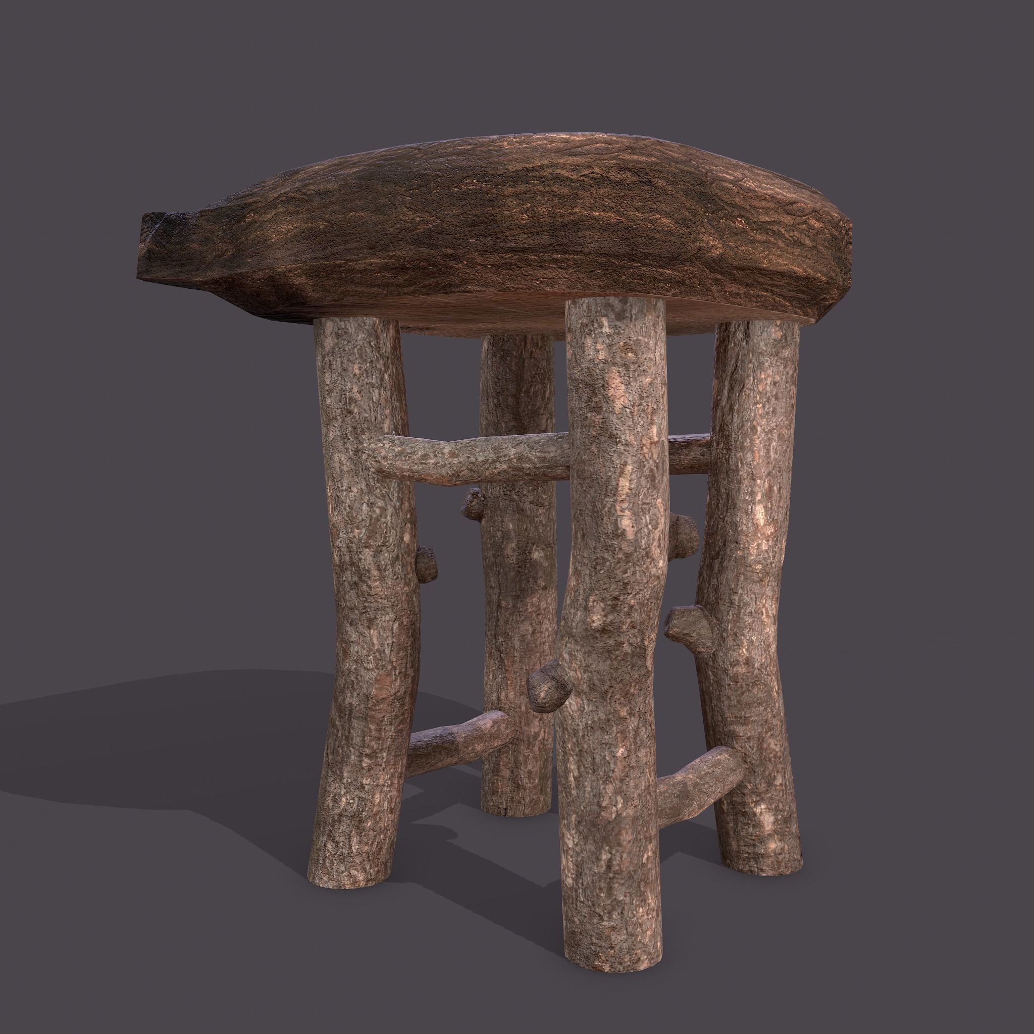 Medieval Wooden Bar Stool Low-poly 3D model_13