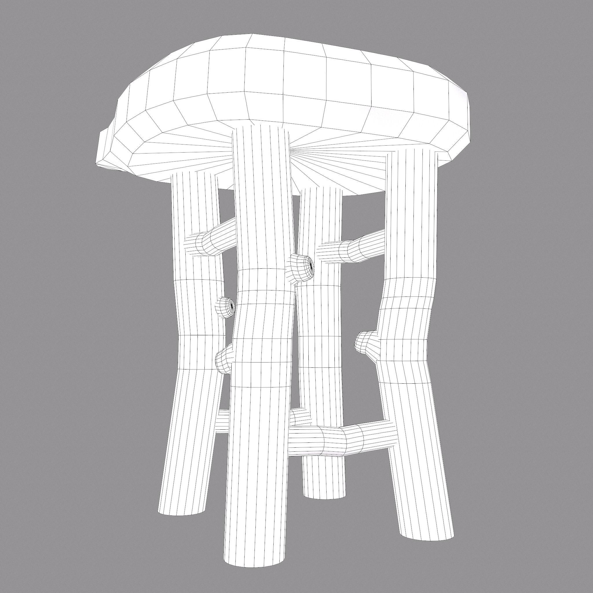 Medieval Wooden Bar Stool Low-poly 3D model_27
