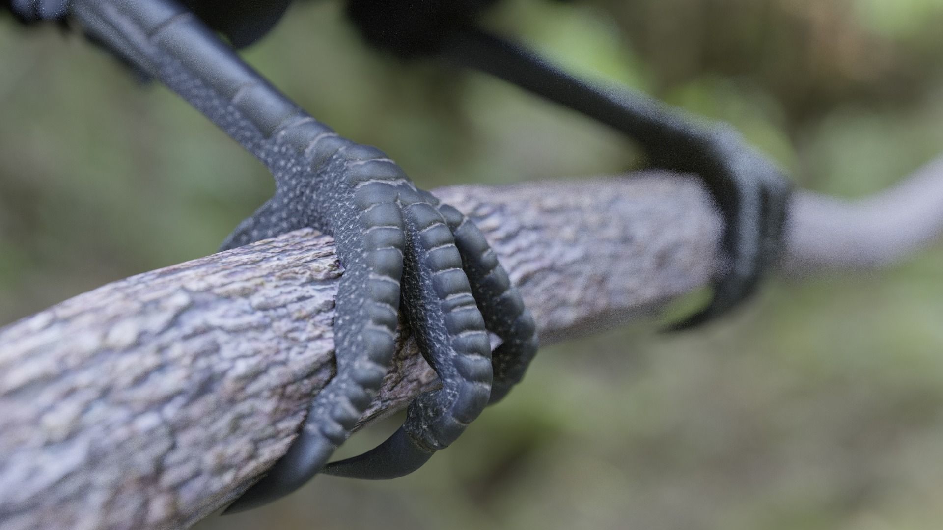 raven paper sculpture of crow perched on branch in forest 3D model_7