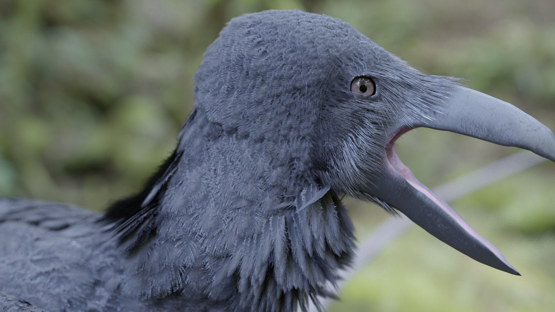 raven paper sculpture of crow perched on branch in forest 3D model_3