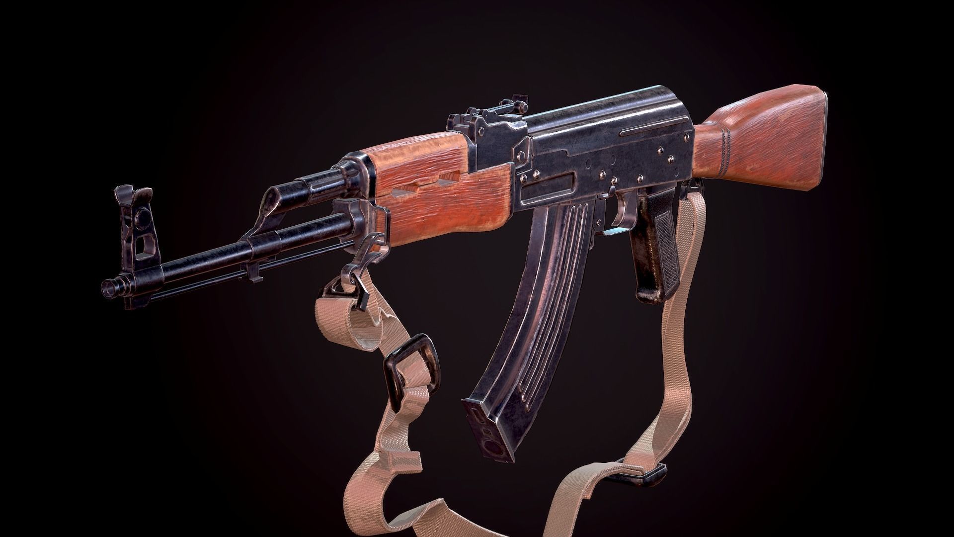 AK-47 rifle Low-poly 3D model_5