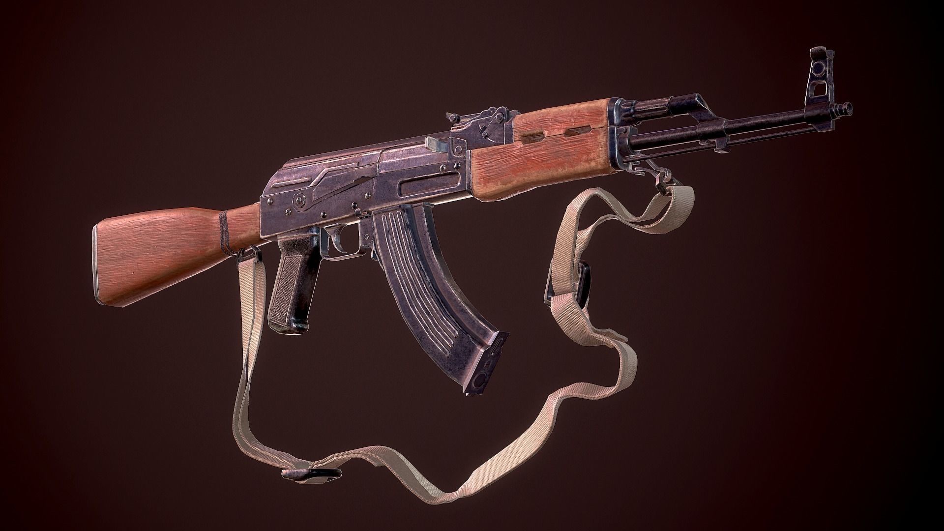 AK-47 rifle Low-poly 3D model_2