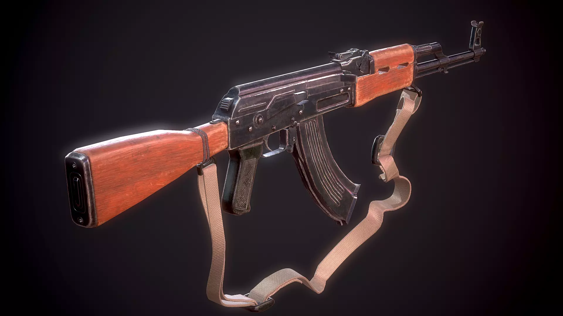 AK-47 rifle Low-poly 3D model_0