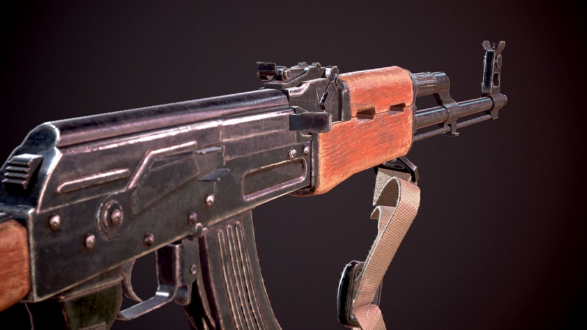 AK-47 rifle Low-poly 3D model_3