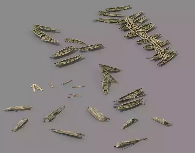Game Exploring the Mountains - Broken - Wooden Boat 01 3D model