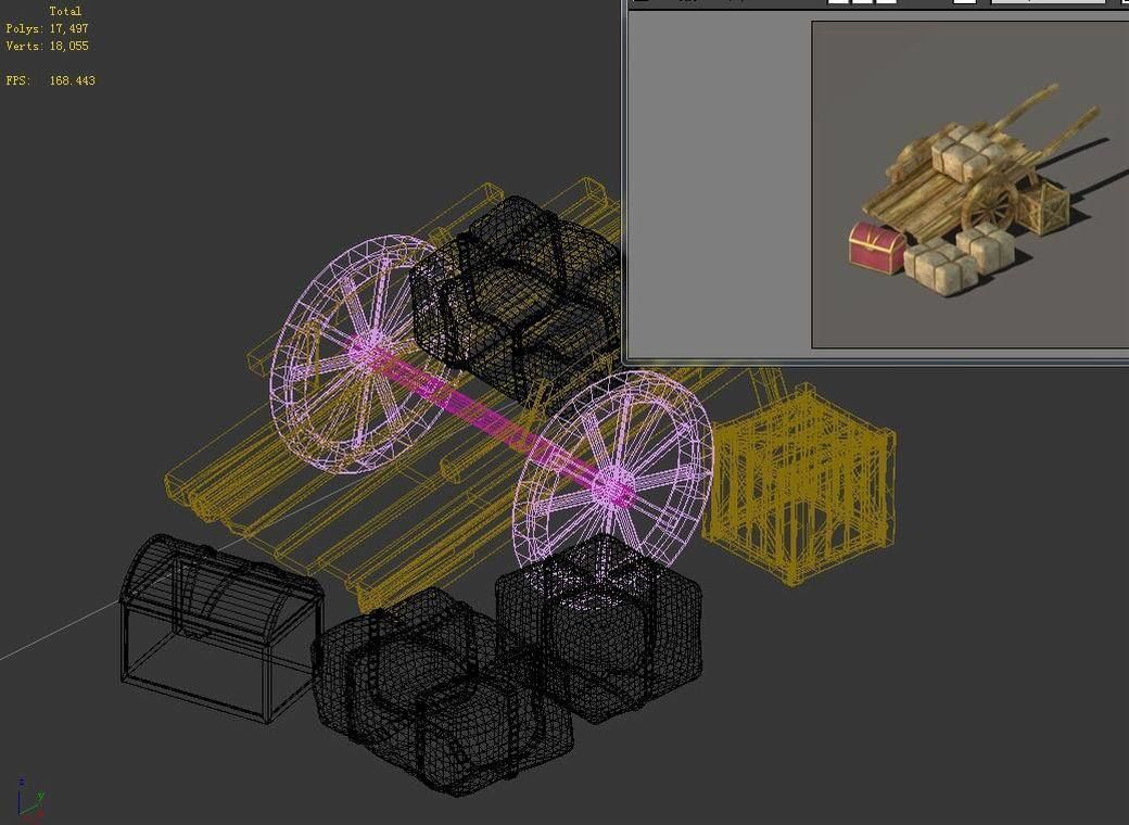 Game Transportation - Wooden Carts 3D model_5