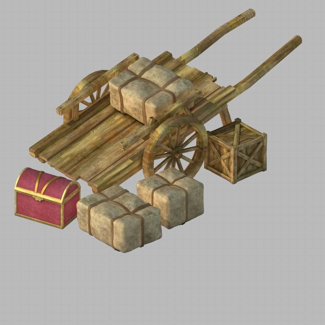 Game Transportation - Wooden Carts 3D model_1