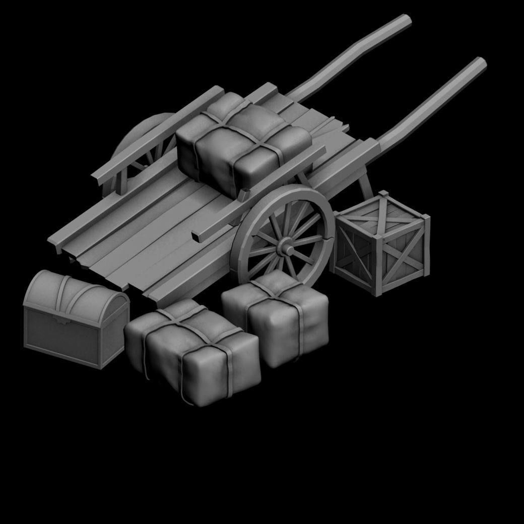 Game Transportation - Wooden Carts 3D model_3