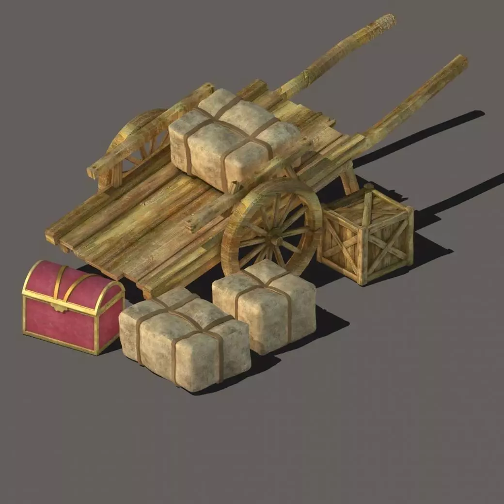 Game Transportation - Wooden Carts 3D model_0