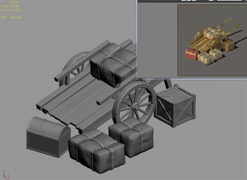 Game Transportation - Wooden Carts 3D model_6