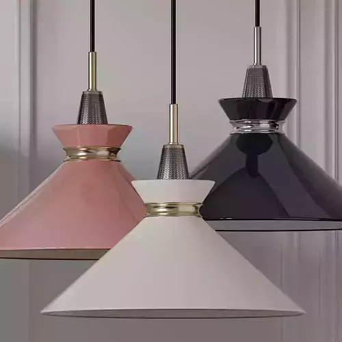 Mitzi Kiki Aged Brass Pendant Light Pink Blue Cream Shade 3D model