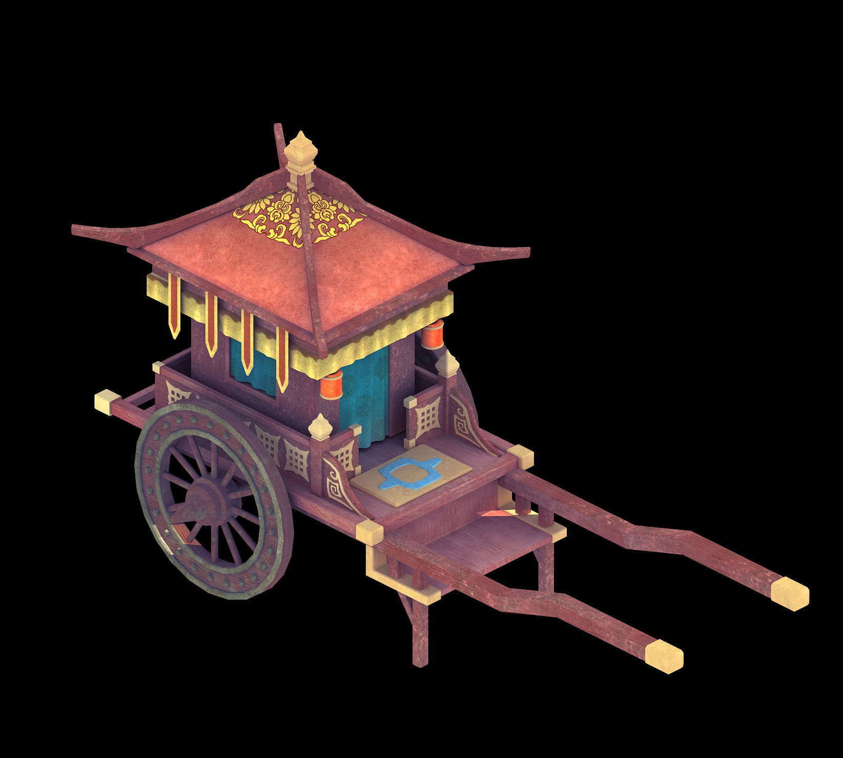 Game Chinese ancient - red carriage 3D model_1