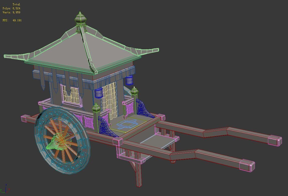 Game Chinese ancient - red carriage 3D model_3