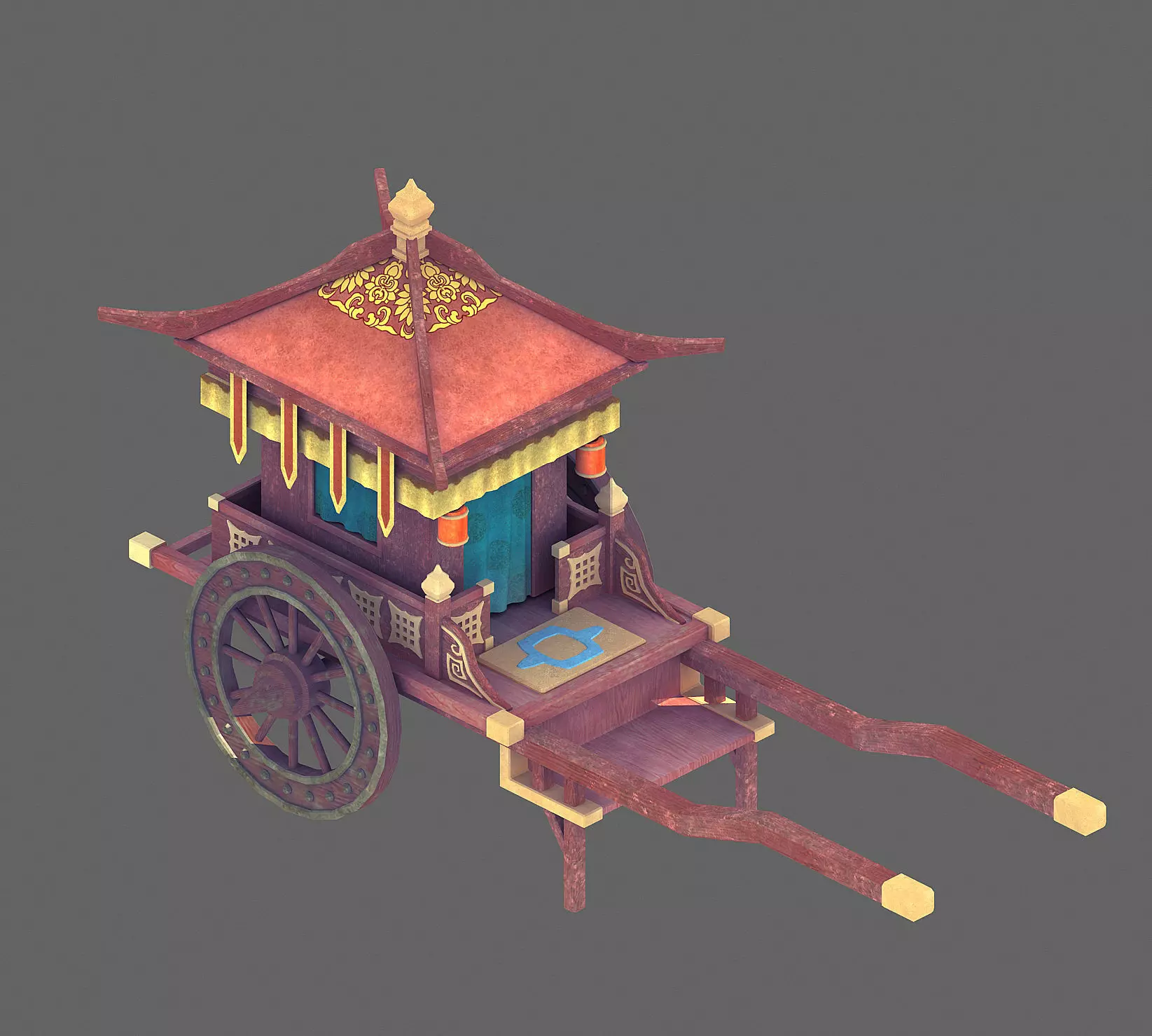 Game Chinese ancient - red carriage 3D model_0