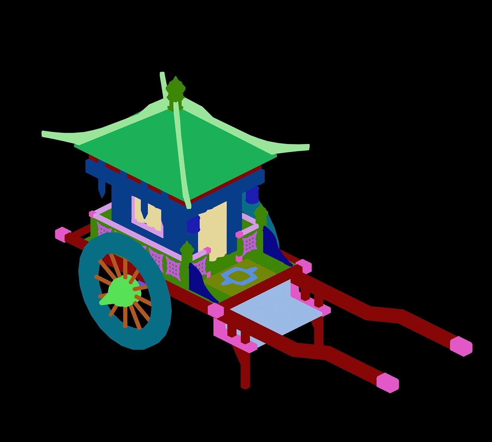 Game Chinese ancient - red carriage 3D model_4