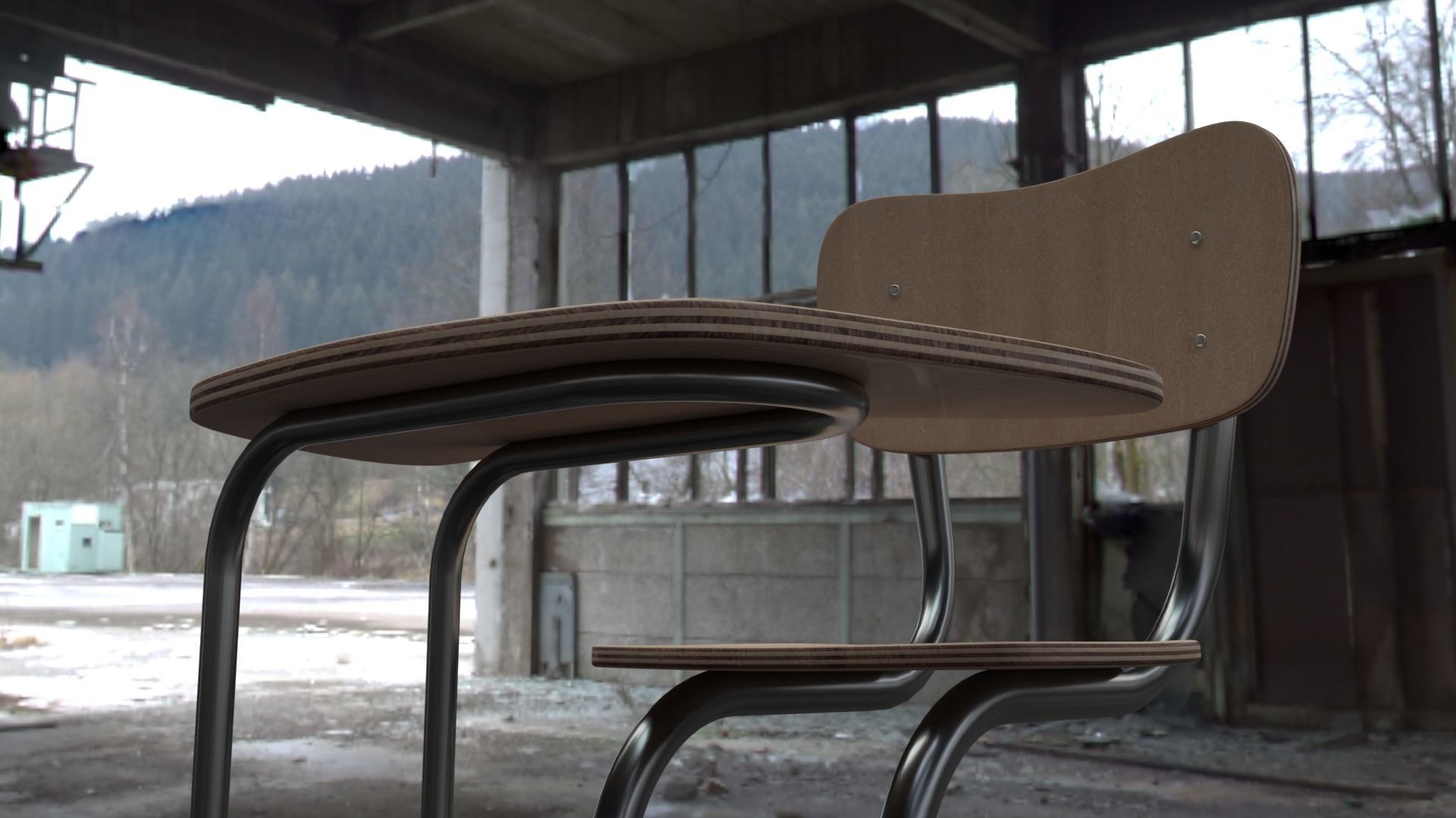 School Chair Free 3D model_2