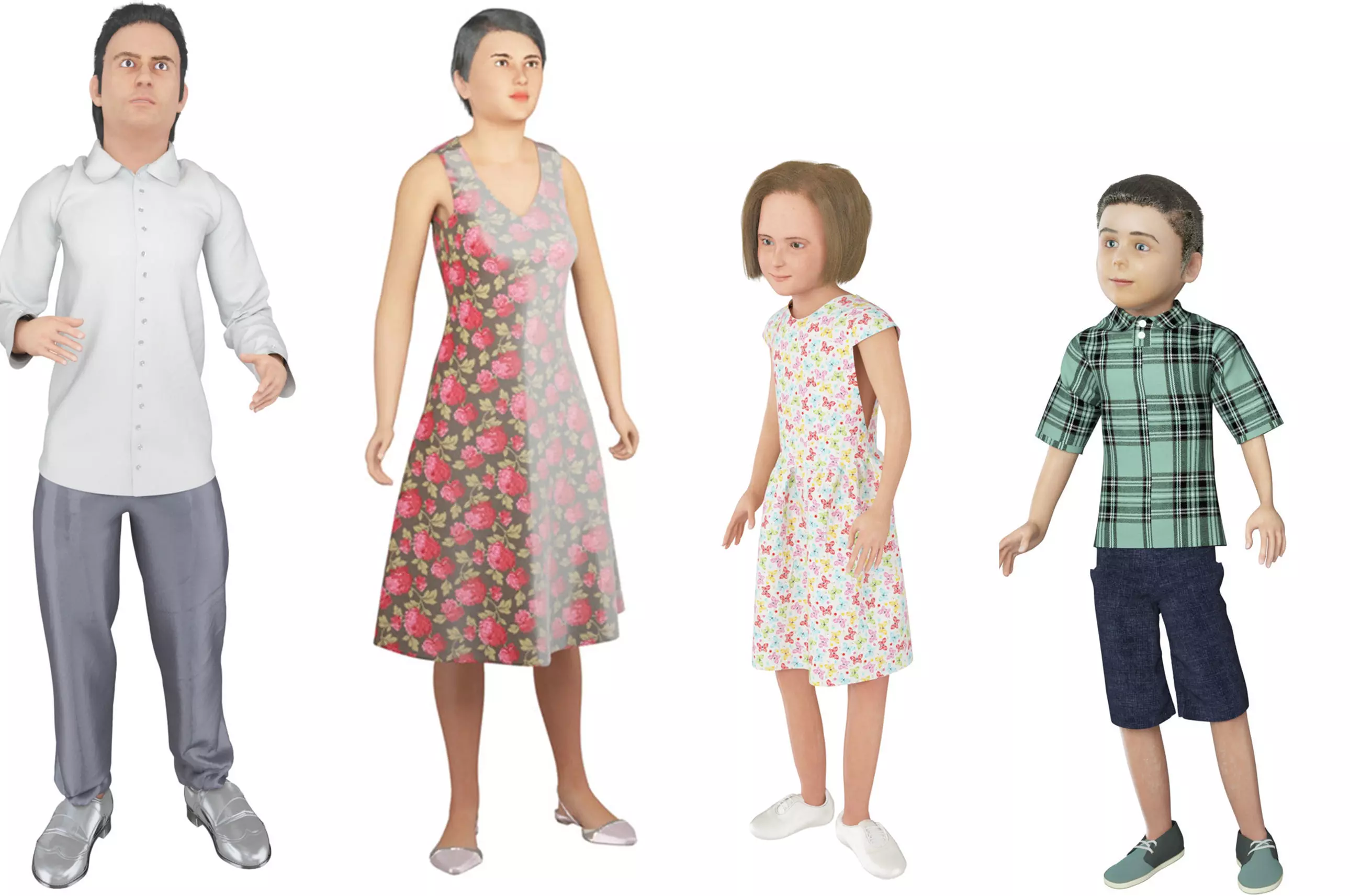 Family 4x models real cloth simulation conversation animation 3 3D Model Collection_0