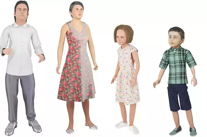 Family 4x models real cloth simulation conversation animation 3 3D Model Collection
