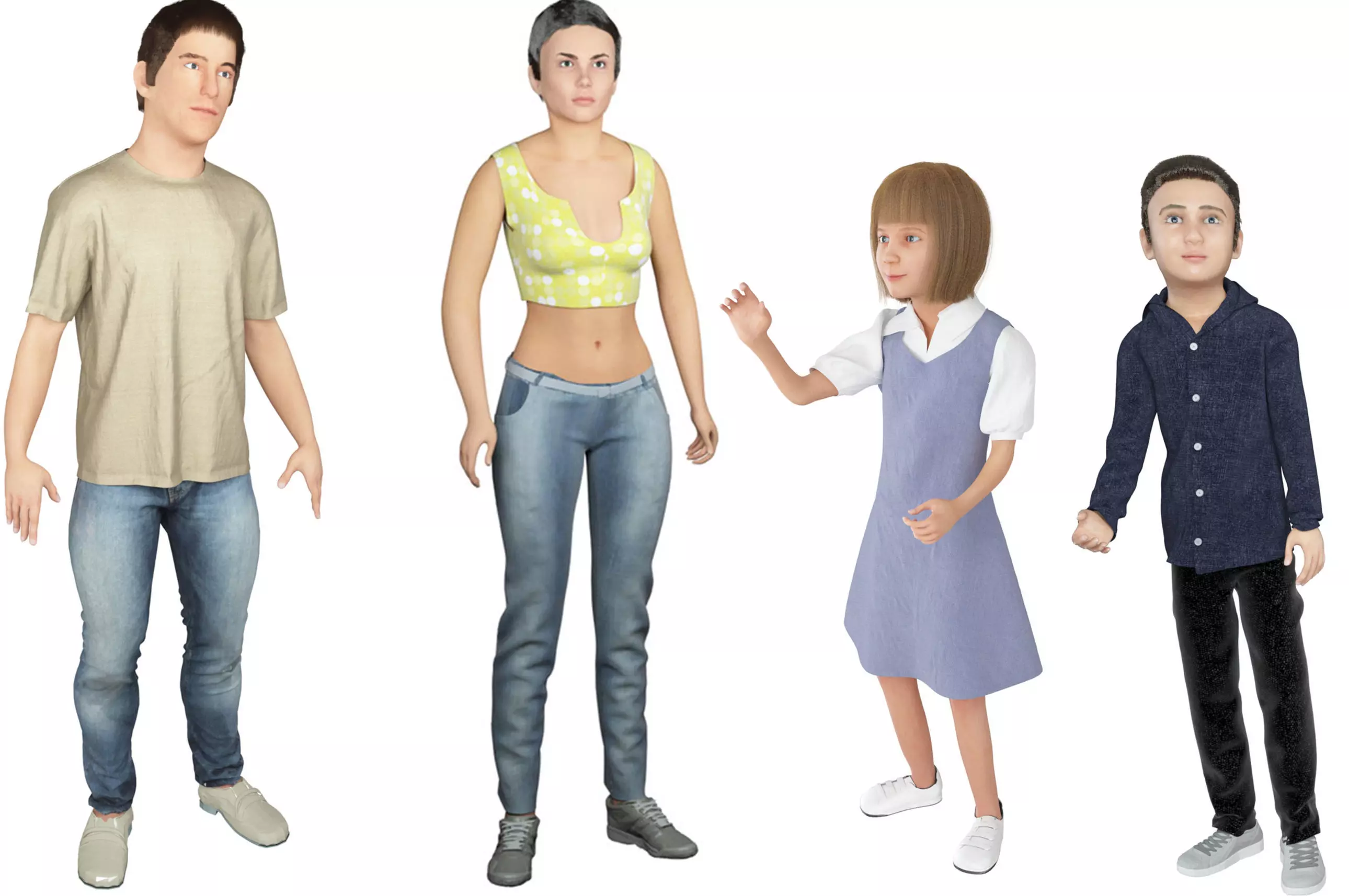 Family 4x models real cloth simulation conversation animation 4 3D Model Collection_0