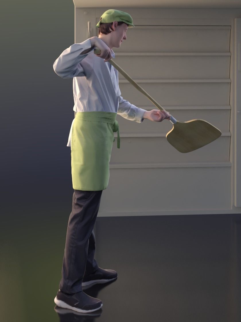 Felix 10144 - Standing Pizza baker Low-poly 3D model_2