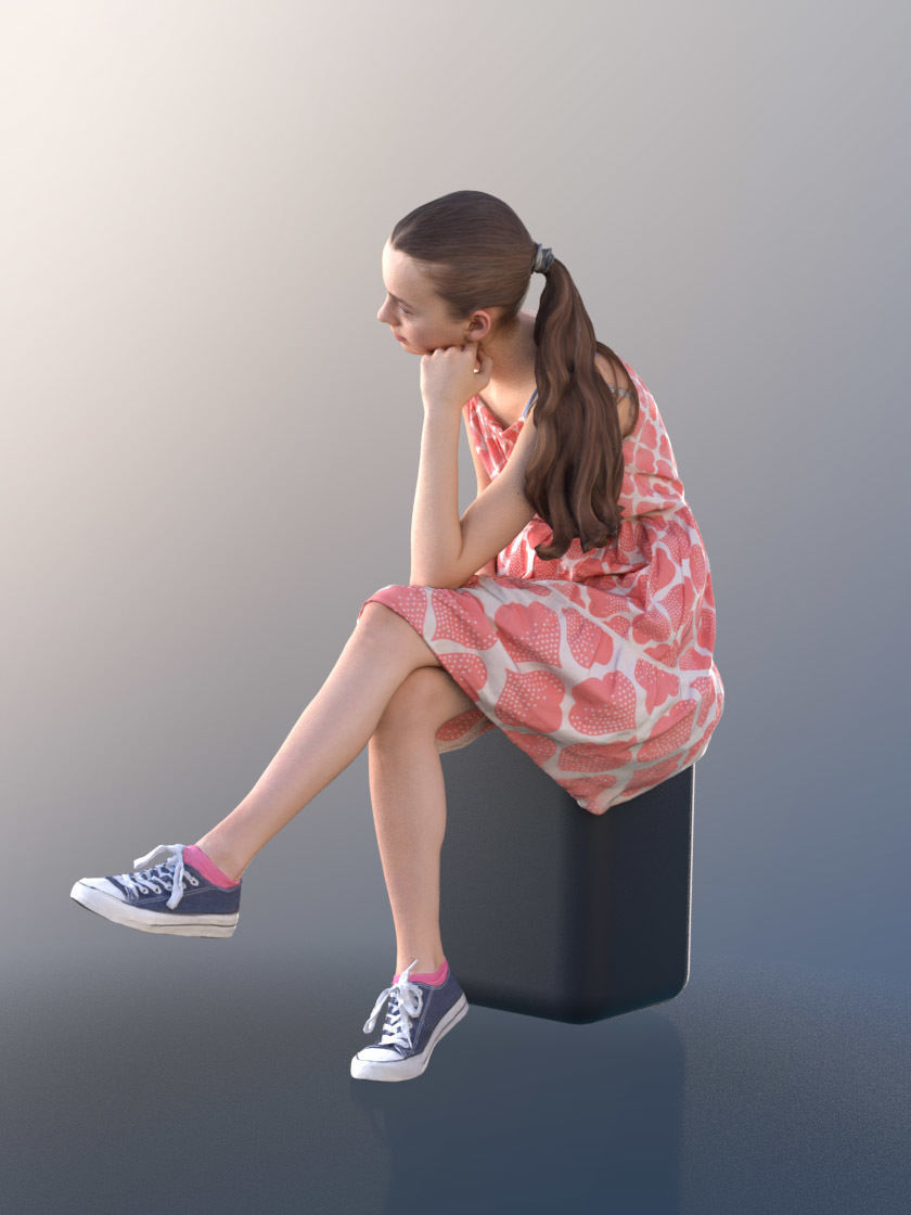 Mady 10112 - Sitting Casual Girl Low-poly 3D model_2
