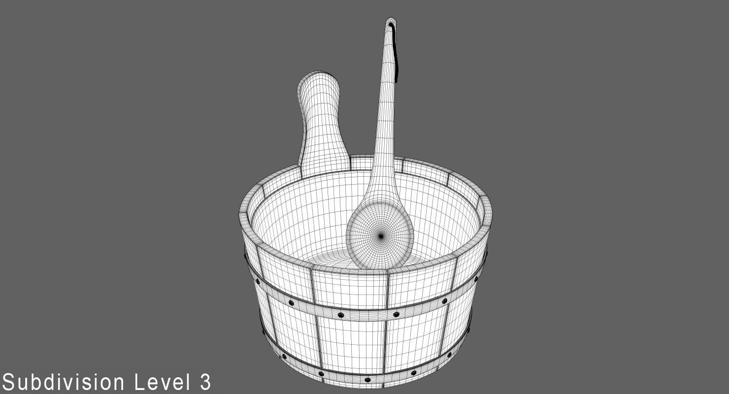 Sauna Bucket Low-poly 3D model_8