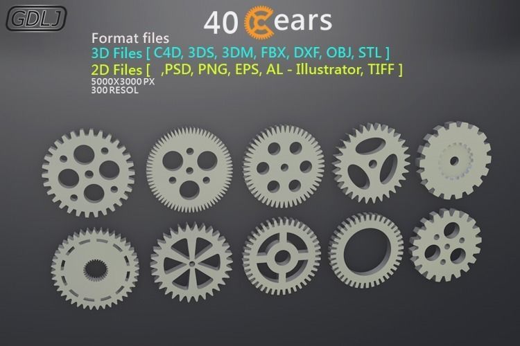 40 Gears 3D-2D Format files Low-poly 3D model_10