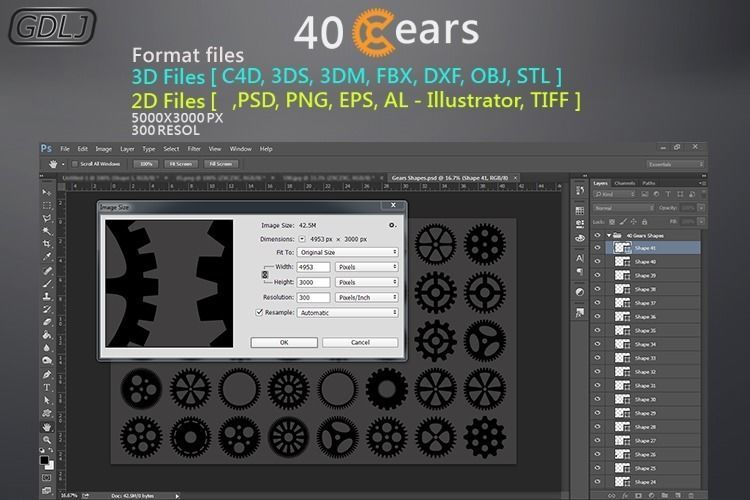 40 Gears 3D-2D Format files Low-poly 3D model_13