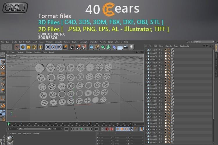 40 Gears 3D-2D Format files Low-poly 3D model_5